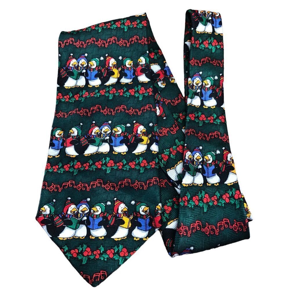 Addiction Christmas Necktie Singing Ducks 100% Silk EUC Holiday Tie